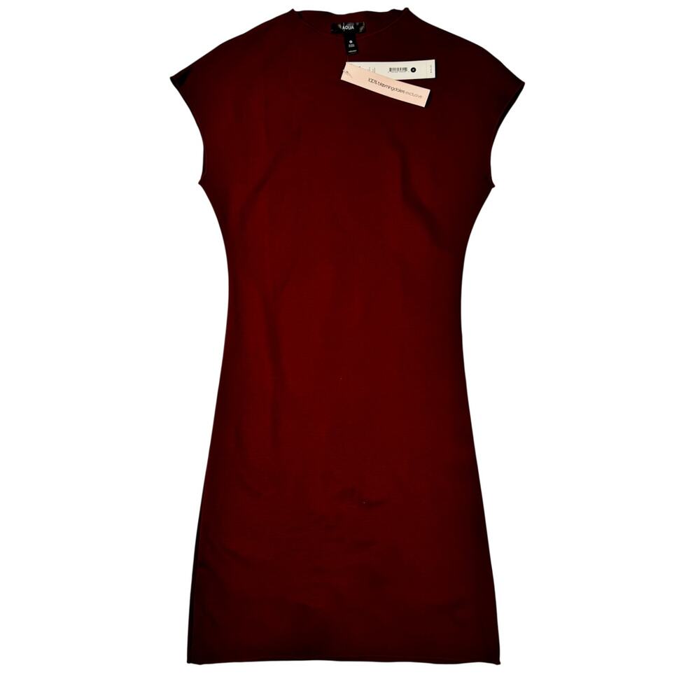 Aqua Ponte Sheath Mock Neck Cap Sleeve Mini Dress Burgundy Red Women’s Small - Picture 2 of 16